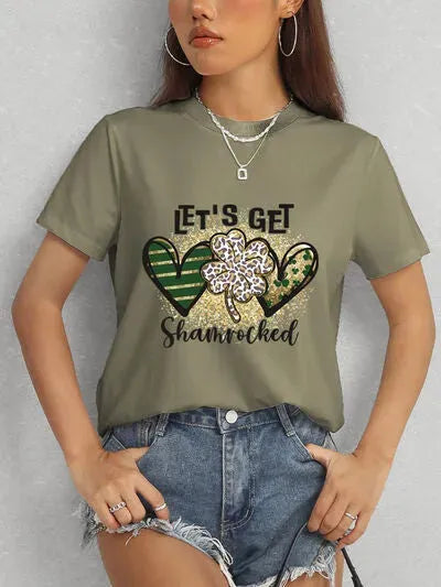 Lucky Clover Round Neck Short Sleeve T-Shirt Women's T-Shirts - Tophatter Daily Deals